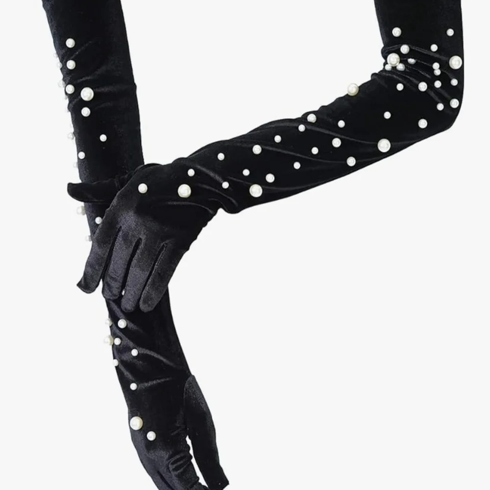 Beloved Millinery Elegant Black Pearl-Embellished Gloves